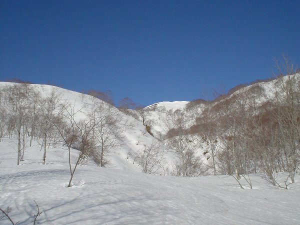 推高谷越しに薙刀山方向を望む。